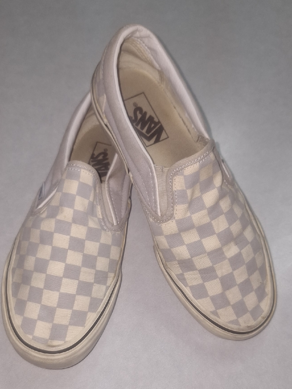Vans Slip-On Checkerboard in Cream and Light Beige